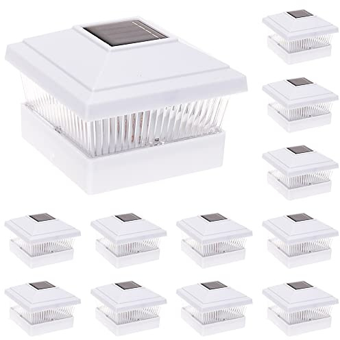 GreenLighting 12 Pack Classic #2 Solar Power Outdoor Garden Pathway Deck Dock Patio Fence Post Light for 5x5 PVC Posts (Off-White)