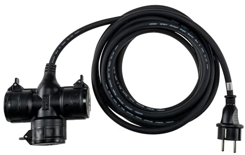 ChiliTec 3-Fach Verlängerungskabel 5m Kabel Aussen - 3 Steckdosen mit Deckel IP44 Aussensteckdose Mehrfachsteckdose mit Gummikabel H07RN-F 3G1,5mm² 3600W 16A Schwarz