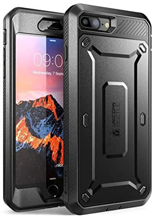 SUPCASE Hülle für iPhone 8 Plus Case iPhone 7 Plus Handyhülle 360 Grad Schutzhülle Robust Cover Euti [Unicorn Beetle PRO] mit integriertem Displayschutz und Gürtelclip, Schwarz - 5.5 Zoll