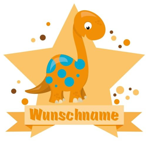 Samunshi® Dino Langhals Wandtattoo Türschild mit Name personalisierbar Kinderzimmer Türaufkleber Baby Wandaufkleber - 50x43cm mehrfarbig