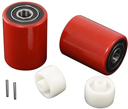 Pallet Jack/Truck Load Wheels Set (2 pcs) 3 x 3.75 with Bearings ID 20mm Poly Tread Red