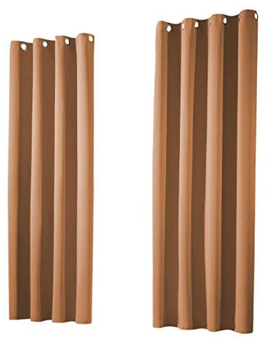 heimtexland ® 1 Paar Thermo- Verdunklungsgardinen Ösenschal Vorhänge Verdunkelnd Isolierend Blickdicht Verdunkelungsvorhänge HxB 245x135 Camel Braun Typ139