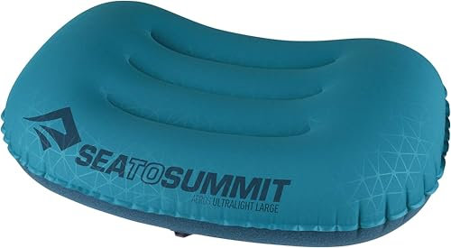 Sea to Summit - Aeros Ultralight Reisekissen L - Konturiert & leicht zum Aufblasen - Polyestergewebe 20D - rutschfest - Ultraleicht für Wanderungen - 44 x 32 x 14cm - Aqua Blue - 70g