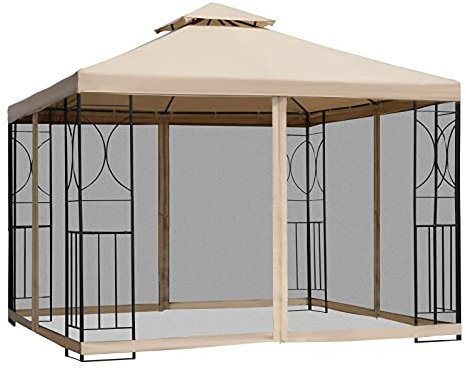Outsunny 3 m x 3 m Garden Gazebo Double Roof Metal Frame Netting