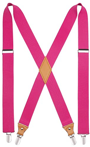 HISDERN Mens Suspenders Adjustable Elastic Braces Hot Pink Suspenders Women Wedding Heavy Duty Strong Clips 1.4 Inch X Shape Wedding