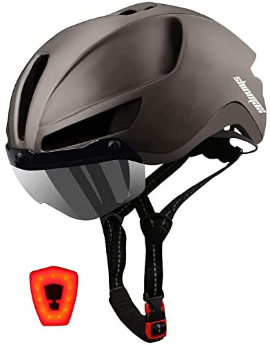 Shinmax Fahrradhelm Herren Damen mit Licht USB-Aufladung Fahrradhelm mit Visier Magnetische Abnehmbarer Urban Erwachsene Radhelm Verstellbarer CE Zertifizierung 57-62CM (Titan)