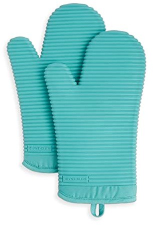 KitchenAid Geripptes weiches Silikon-Ofenhandschuh-Set, 17,8 x 33 cm, Aqua Sky, 2 Stück