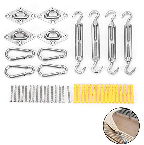 SUPERTOOL Sun Shade Sail Fixing Kit, Awning Attachment Set for Garden Triangle and Square, Rectangle - 304 Stainless Steel Sun Shade Sail Fixing Hardware Accessories Kit(8mm)