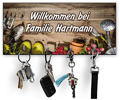 Unikatolo Schlüsselbrett mit Namen Garten, Geschenk Gärtner, Gärtnerin, Oma Opa Schild Spruch Garten, Wandhaken Wanddekoration Geburtstag Einzug Richtfest Silberhochzeit
