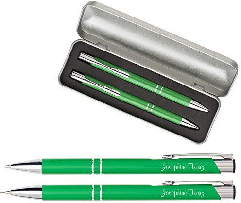 Schmalz Kugelschreiberset Kugelschreiber und Druckbleistift mit Gravur Geschenk hochwertig | bestandene Prüfung Geschenk | personalisierte | blauschreibend (grün, mit Gravur)