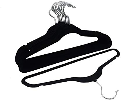 Matec 20 Stück Schwarze Samt Kleiderbügel rutschfest 45 cm breit schmal robust gut belastbar 360° drehbarer Haken für Mäntel Hemden und Anzüge