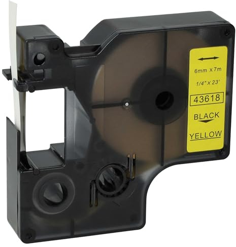 vhbw Schriftband-Kassette Ersatz für Dymo 43618 | D1 für Etiketten-Drucker 7m x 6mm Schwarz auf Gelb