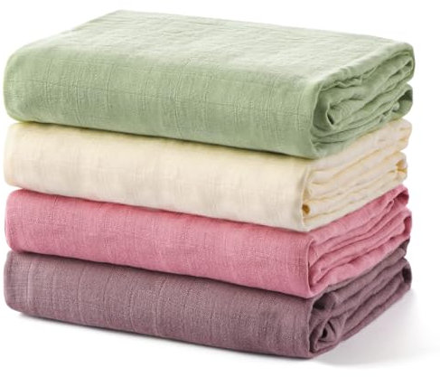momcozy Baby Pucktuch, Große Musselin Tuch 120x120cm Mullwindeln Babydecken für Junge und Mädchen, Spucktücher Baby Solide 4er Set