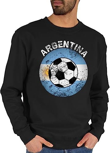 Shirtracer Sweater Pullover Sweatshirt Herren Damen - EM WM - Argentina Fußball Vintage Kreis - M - Schwarz - Europameisterschaft 2022 Fussball fu Ball em- Fanartikel em24 Fussball-wm fußballer