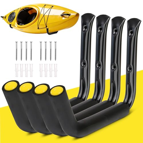 GEEDAR Heavy Duty Garage Storage Hooks (120 LB Capacity), 4packs, 15 Enforced Kayak Storage Hanger Wall Mounted Rack for Hanging Ladders, Bikes