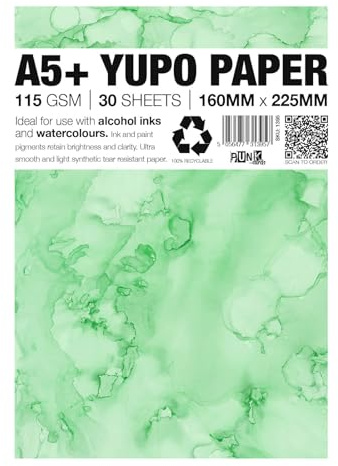 Yupo Paper - Tintas de alcohol - Papel Yupo A5 - Papel artístico de tinta de alcohol - para artistas y pintores - 30 hojas - 115 g/m² - A5+ - 160 mm x 225 mm
