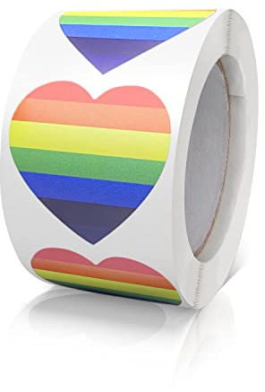 Meitaat Rainbow Heart Stickers 25mm Love Shape Labels Roll 500 Pcs | Self-Adhesive, Removable, Heart Shaped Stickers for Crafts, Envelopes, Gift Packaging, Wedding and DIY Projects, LGBT