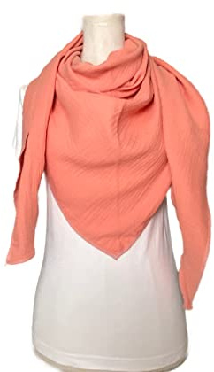 Musselintuch Schal Dreieckstuch Lachs Halstuch Damen XXL Uni Wickelschal Stola Tuch Handmade Schal einlagig
