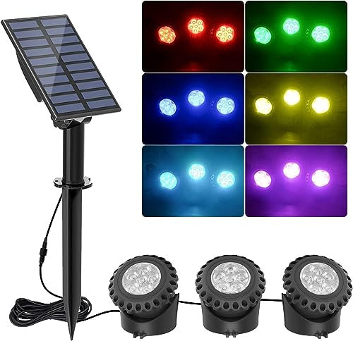 NATPOW luces solares para estanque, Lámpara Sumergible LED Solar, 2 Modo 6 Color Solar Teichbeleuchtung, IP68 wasserdicht, solares exterior Para estanque, piscina, patio, decoración, jardín (3 en 1)