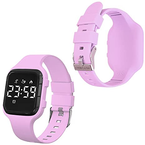 HUYVMAY Fitness Tracker Stegräknare Klocka för Kvinnor och Barn, Fitnessklocka utan App, 1 timme USB-Laddning för 21 Dagars Användning, Vattentät Sportklocka med Timer, Avståndsräknare,3 Väckarklocka