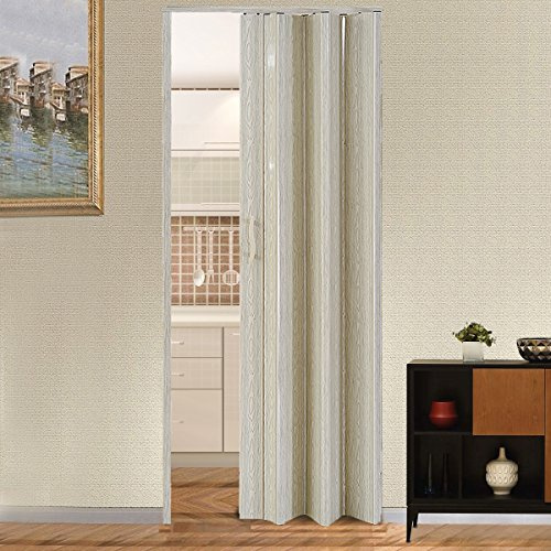 Folding Door Natural Pine Effect PVC Internal Accordion Concertina Sliding Door 6mm Ivory