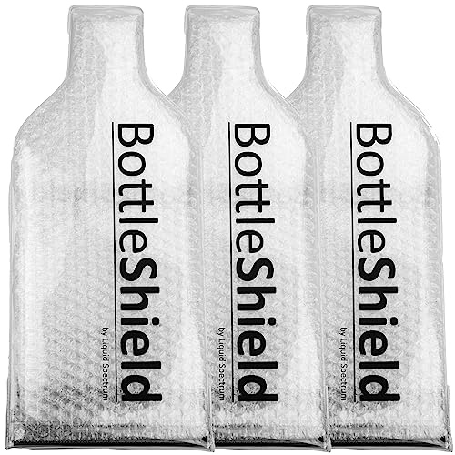 Reusable Wine Protector Travel Bag by Bottle Shield (3-pack) - Unbreakable Bottle Sleeve, Leak Proof & Double Layer Bubble Protection | Travel Bags for Suitcase Luggage, Clear