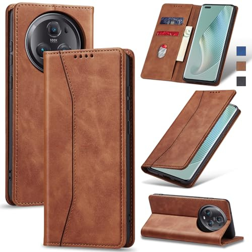 Jasonyu Handyhülle für Honor Magic 5 Pro, PU Leder Flip Klapphülle, Braun | Magnetische Schutzhülle, Ständer, Kartenfächern, Klappbar, Stoßfeste TPU Stoßsicher Hülle