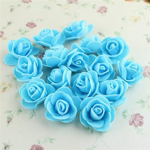 ZEYRU 20 Stück 3 cm DIY handgefertigte Schaumstoffblumen Schwarze Rosenblüten Kopf künstliche PE-Schaumrose Hochzeitsdekoration Scrapbooking Geschenk Basteln-A10 Blau