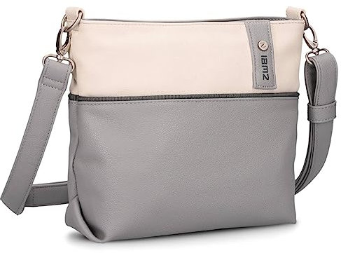 Zwei Damen Umhängetasche JANA J8 Crossbody Bag 3 Liter Bicolor Handtasche im Canvas-Stil, weiches Kunstleder, ideal für den Alltag, inkl. 2 abnehmbare Schultergurte kurz & lang (foggy)