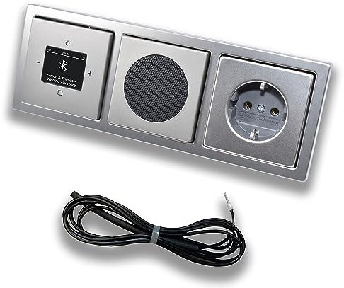 Busch Jäger DAB+ Unterputz Bluetooth Radio 8217U-101 PUR Edelstahl, Set mit Lautsprecher, Abdeckungen, Steckdose mit Kinderschutz, Rahmen + 0,9 m EBROM Wurfantenne zur Empfangsoptimierung - 8217U