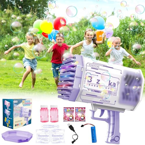 AQXONG Seifenblasenpistole Bazooka mit 88-Loch und LED, Bazooka Bubble Machine, Gatling Seifenblasenmaschine, Raketenwerfer Geschenk für Erwachsene Kinder Indoor Outdoor Party Hochzeit