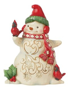 Enesco Jim Shore Heartwood Creek Snowman with Earmuffs and Cardinals Figurine- Stone Resin Hand Painted Crafted Collectible Snowman Figurines Christmas Home Decor Statue, 5.51 Inch