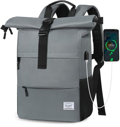 TANTOMI Rucksack Damen Groß, Laptop Rucksack Herren, Unisex Tagesrucksäcke Rolltop Rucksack Wasserdicht, Reiserucksack Lässiger Backpack Schule Freizeit Uni Arbeit Wandern