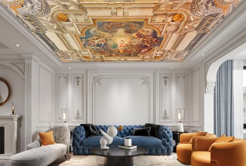 Jdayda Gold Rome Church Ceiling Wallpaper Mural Renaissance Art Wall Mural Baroque Art Wall Decoration for Bedroom Living Room (Not Self-Adhesive)