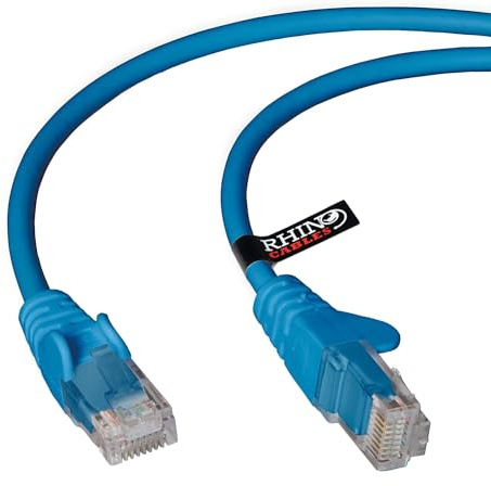 rhinocables CAT 5e High-Speed Ethernet Cable - Reliable LAN Network RJ45 Cable for Fast Internet & Data Transfer | Durable WiFi Broadband Cable for Gaming & Streaming, (1m, Blue, Pack of 3)