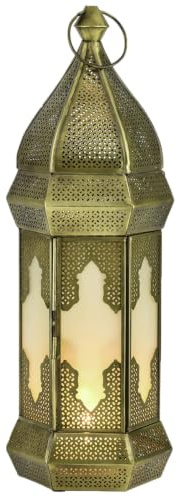 Orientalische Laterne Loujain Deko aus Metall und Glas in Weiß 38 cm