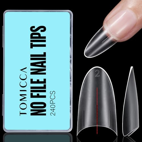 TOMICCA 240 Pièces Demi Capsules Ongles, Amande Moyen Acrylique Français Faux Ongles Pointues Extension Autocollants pour les studios de manucure & Home Nail Art, 12 tailles