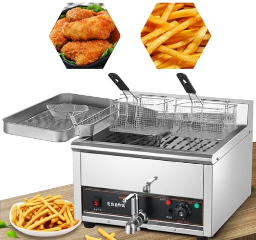 LFfwynog Commercial Deep Fryer with Basket, Commercial Deep Fryer Removable Stainless Quick cleaning Steel Fuel-saving oil return plate,18L