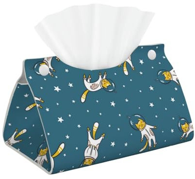 Lustige Taschentuchbox mit Katzen-Astronauten-Muster, PVC-Leder, Gesichtstuchspender, Box Halter für Kommode, Badezimmer, dekorativ