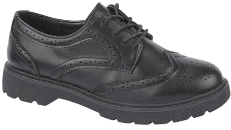 A2Z 4 Kids Girls Teens School Shoes PU Leather Brogue Lace Up Fastening - SCH Shoes Eton PU Black 3 UK