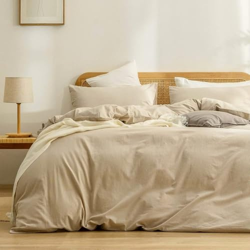 Nyescasa Bettwäsche 220x240 Baumwolle 3 Teilig Khaki Einfarbig Uni Bettwäsche-Set Weich Renforce Wendebettwäsche Oeko-TEX 100% Baumwolle Bettbezug mit Reißverschluss und 2 Kissenbezug 80x80cm