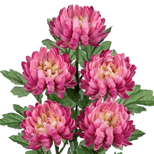 Arborus 5 STK Künstliche Blumen Rosa 58 cm Chrysantheme Strauß Künstlich | Kunstzweige mit Blüten Rot Dekoblumen für Vase Deko auf Tisch Regal im Wohnzimer Schlafzimmer Badezimmer Esszimmer