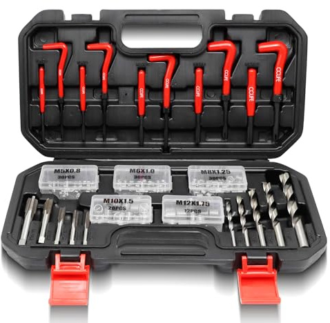 CCLIFE Kit de Réparation de Filetage Hélicoïdal HSS 150 Pièces M5 M6 M8 M10 M12 Douilles Filetées et Outils de Filetage