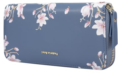 Pomelo Best Womens Wallet RFID Blocking Leather Multi Credit Card Large Capacity Wristlet Zip Around Long Wallets for Lady Blue