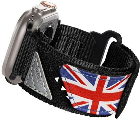 ULTIMAL Compatible with Apple Watch Straps 49mm 46mm 45mm 44mm, Soft Nylon Hollow Out Breathable Band for iWatch Ultra 3/2/1 Series 11 10 9 8 7 6 5 4 SE SE2 SE3 (XL, Black UK Flag)