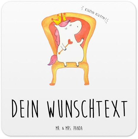 Mr. & Mrs. Panda Bierdeckel Personalisiert Einhorn König 6er Set - Personalisierte Geschenke, selbst gestalten, Kaiser, Untersetzer, Krone, Unicorn, Präsident, Glasuntersetzer mit Namen, Prinzessin
