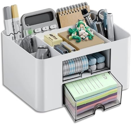 Multifunktional Weißer Schreibtisch Organizer mit 7 Fächern und Schubladen für Home, Schule und Büro