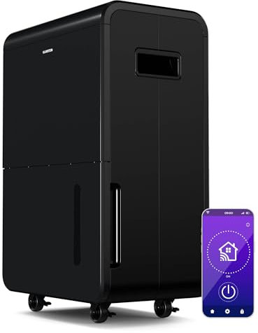 Klarstein DryFy Grand Smart 70L déshumidificateur d'air, WiFi, minuterie 24h, réservoir 8 L, anti-moisissure, portable, déshumidificateur électrique pour cave & pièces 60-90 m²