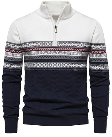 Genfien Maglione Uomo a Maglia con Zip 1/4 Maglione Uomo Collo Alto a Manica Lunga Maglioni Natalizi da Uomo Invernale Tenere Caldo
