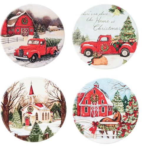 Christmas Refrigerator Magnets 4PC, Large Christmas Church Truck Fridge Magnets Decorative for Home Kitchen Office Whiteboard Dishwasher